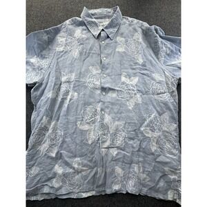 Burma Bibas Shirt Mens XX-Large Blue White Floral‎ Button Down Linen Hawaiian